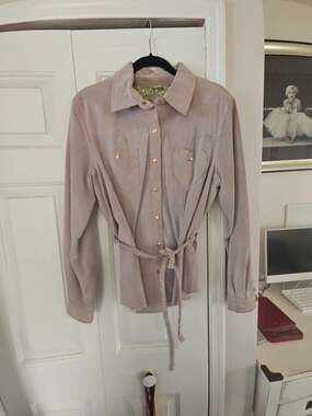Maxima Wilsons Vintage Suede Leather Shirt Jacket with Heart Pockets and Belt LG